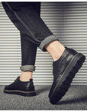 Brogues Men's Casual Shoes Flat Thick Sole Footwear Pure Black Shoes MartLion   