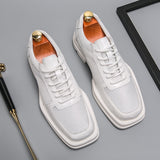 White Square Head Men's Casual Sneakers Mesh Breathable Flat Sports Shoes Formal Derby Mart Lion White 38 