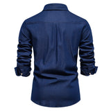 Cotton Men's Denim Shirt Solid Color Single Pocket Casual Long Sleeve Shirt MartLion   