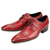 Derby Shoes Men's Formal Office Vintage Designer Red Black Shoes Lace Up Pointed Toe Wedding Genuine Leather MartLion Red 39 