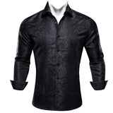 Luxury Shirts Men's Long Sleeve Silk Gold Blue White Black Red Green Purple Silver Paisley Embroidered Casual Blouses Lapel MartLion 0607 S 