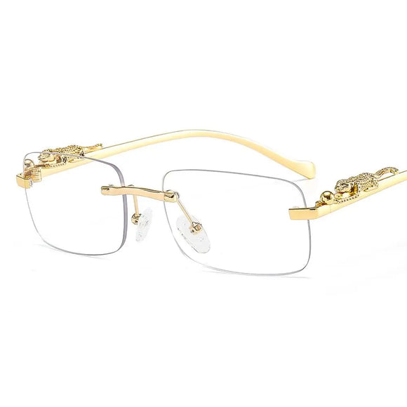 In Trend Rimless Rectangle Sunglasses Women Luxury Designer Cut Edge Shades Golden Leopard Frame Eyewear MartLion   
