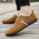 Men's Casual Shoes Brand Breathable British Sneakers Lace Up Soft Flats Driving White Black Peas Mart Lion   