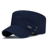 Men's Unisex Army Hat Baseball Cap Cotton Cadet Hat Military  Breathable Combat Fishing Flat Adjustable Cap MartLion Navy blue  