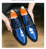 Classic Blue Glitter Leather Men's Dress Shoes Pointed Toe  Height-increasing High Heels Formal MartLion   