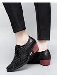Classic Glitter Leather Dress Shoes Men's High Heels Elegant Red Formal Pointed Oxfords MartLion   