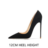 Pointed Shallow Mouth Suede Ultra-Thin High Heels 12cm Pumps Banquet Ladies Shoes MartLion Black 12CM 36 CHINA