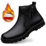 Men's Boots Designer Autumn Ankle Round Toe Snow High Shoes Winter Leisure Leather Velvet Warm MartLion Black-FUR 38 
