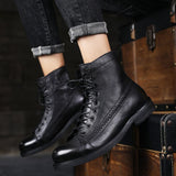 Men's Boots Retro Style Ankle PU Lace-Up Casual High-top Shoes Wear-resistant Motorcycle Mart Lion   
