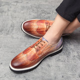 Golden Brogue Shoes Men's Dress Soft Split Leather Lace Up Oxfords Flat Work Footwear Mart Lion   