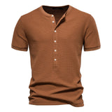 Outdoor Casual T-Shirt Men's Pure Cotton Breathable Knitted Short Sleeve Button-Down Mart Lion   