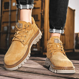 Winter Plush High Top Men's Black Boots Lace-Up Round Toe Leisure All-match Men's Casual Leather Shoes Non-slip Rubber
