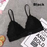 Embroidery Hollow Bra Lace Crop Top Triangle Cup Seamless Fitness Vintage Bra Underwear MartLion Black One Size 