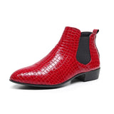 Classic Red High Top Men's Dress Shoes Pointed Toe Crocodile Leather Chelsea Boots MartLion red 506 39 CHINA