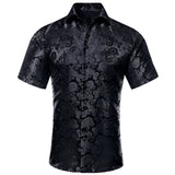 Hi-Tie Blue Red Green Beige Short Sleeves Men's Shirts Jacquard Silk Paisley Spring Summer Hawaii Shirt Wedding MartLion   