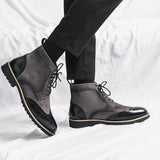 Patchwork Leather Boots Men's Suede And Split Leather Chelsea Leisure Formal Oxfords Shoes For Winter Mart Lion   