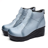 Ankle Winter Shoes Women Boots Height Increasing Ladies Shoes Cow Down MartLion Plush-Blue 40 