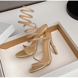 Luxury Crystal Snake Coiled Women Sandals Thin High heels Wedding Party Gladiator Summer Shoes MartLion   