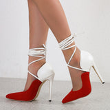 Liyke Style White Red Mixed Color Women Pumps Pointed Toe Strappy Heels Party Wedding Shoes Stiletto Mules Sandals Lady Mart Lion   