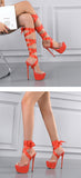 Liyke Red Thigh High Lace-Up Platform Sandals Women 16.5 CM Transparent Shoes Stiletto Peep Toe Stripper Heels Mart Lion   