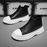 Autumn Men's Casual Sneakers Genuine Leather Chunky Platform Ankle Chelsea Boots High-top Patchwork Sneakers Sport Shoes Mart Lion   