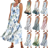 Women's Dresses Unique Printed Mid-Calf Dresses For Round Collar Sleeveless Frocks For Girls MartLion   