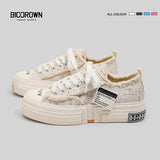 Women Canvas Shoes Multicolor Platform Sneakers Ladies Lace Up Thick Bottom Casual Flat Skateboard MartLion white 40 