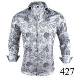 Designer Blue Silk Paisley Shirts Men's Lapel Woven Long Sleeve Embroidered Four Seasons Exquisite Fit Party Wedding MartLion   