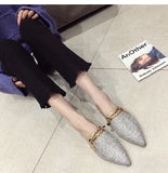 Pointed flat bottomed sandals for women wearing summer rhinestone wrapped lazy half slippers MartLion   