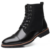 Designer Casual Boots for Men Solid Color Lace Winter Ankle Boots Male Designer Leather Shoes Male MartLion Black 48