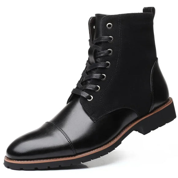 Designer Casual Boots for Men Solid Color Lace Winter Ankle Boots Male Designer Leather Shoes Male MartLion