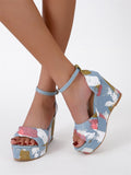 Women Floral Platform Sandals Female Summer Wedges High Heels Thick Bottom Shoes Ladies Buckle Footwear Mart Lion   