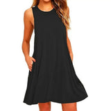 Women Black White Summer Dress Polyester Short Sleeve O-Neck Tops Casual Loose Dress Female MartLion   