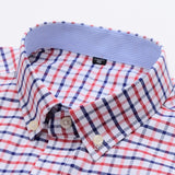 Men's Summer Casual Short Sleeve 100% Cotton Thin Oxford Shirt Single Patch Pocket Standard-fit Button-down Plaid Striped Mart Lion   