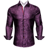 Barry Wang Luxury Red Paisley Silk Shirts Men's Long Sleeve Casual Flower Shirts Designer Fit Dress MartLion   