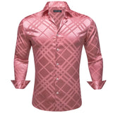 Luxury Shirts Men's Silk Satin Silk Gray Leaves Long Sleeve Blouses Casual Lapel Tops Breathable Streetwear Barry Wang MartLion   