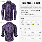 Hi-Tie Luxury Woven Silk Men's Shirts Long Sleeve Slim Fit Purple Red Gold Blue Black Grey Silver Shirt Wedding Office MartLion   
