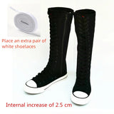 High Top Canvas Shoes Women's Inner Elevated Casual Versatile Women's Flat Heel Boots MartLion black  plus 2.5 cm 35 