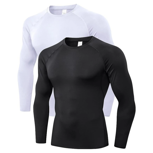 2 Pack Men's Compression Shirts Long Sleeve Athletic Workout Tops Base Layer Quick Dry Sports Athletic Workout T-Shirt MartLion   