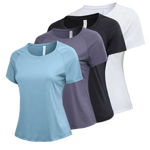 Yoga Clothes Summer Short-Sleeved Women Loose Quick-Drying T-Shirt Sports Running Shirt Elastic Casual Round Neck Breathable MartLion   