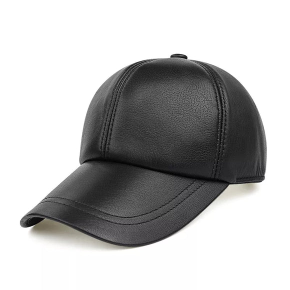 Men's Golf Genuine Leather Baseball Winter Real Cow Skin Casual Wear Caps Outdoors Korean cap MartLion black Adjustable 