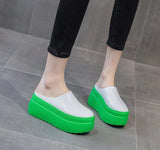 8cm Women Shoes Mules Genuine Leather White Black Platform Sandals Slippers Slides Summer Wedge MartLion   