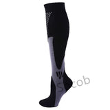 Compression Socks Solid Color Men's Women Running Socks Varicose Vein Knee High Leg Support Stretch Pressure Circulation Stocking Mart Lion 01-Black S-M 