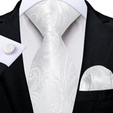 Gray Striped Paisley Silk Ties For Men's Wedding Accessories 8cm Neck Tie Pocket Square Cufflinks Gift MartLion SJT-8301  