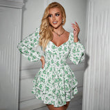 Summer European and American Women's  Sweet Style Dress Slimming Resort Printed MartLion green XL 