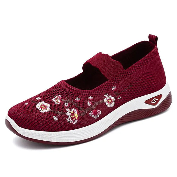 Summer Women's Shallow Flats Loafers Breathable Mary Jeans Flower Sneakers Platform Running Cotton Slip On Shoes MartLion Red 37 