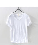Men's T Shirt Pure Color V Collar Short Sleeved Tops Tees 10colors slim Fitness Clothes MartLion white EU M 60-70kg 