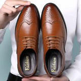 Men's  Oxford Shoes Calfskin Leather Brogue Dress Shoes Classic Shoes Man MartLion Yellow brown 45 