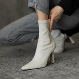 high heels ankle boots thin pointed toe stiletto ankle women's shoes MartLion Beige 39 