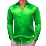 Barry Wang Shirts Men's Long Sleeve Silk Solid Satin Red Green Blue Pink Purple Gold Casual Blouses Luxury Clothing MartLion